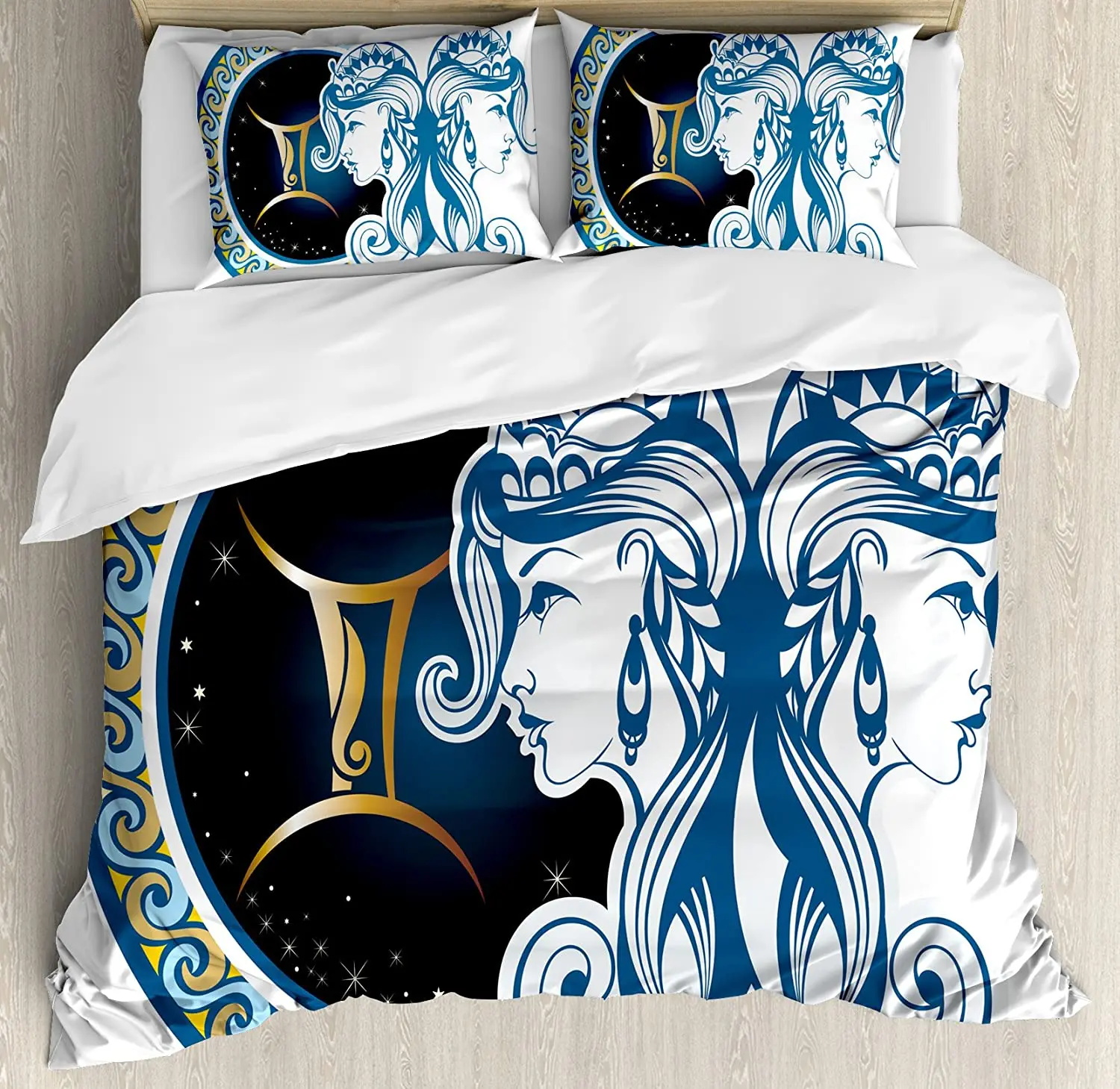 

Zodiac Bedding Set For Bedroom Bed Home Gemini Icon Motif with Back to Back Women Future C Duvet Cover Quilt Cover Pillowcase