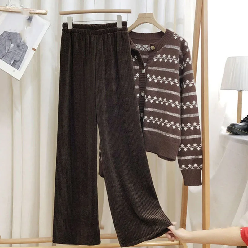 

Lucyever Vintage High Waist Wide Leg Pants Women Brown Loose Thicken Corduroy Pants Female Casual Warm Plush Straight Trousers