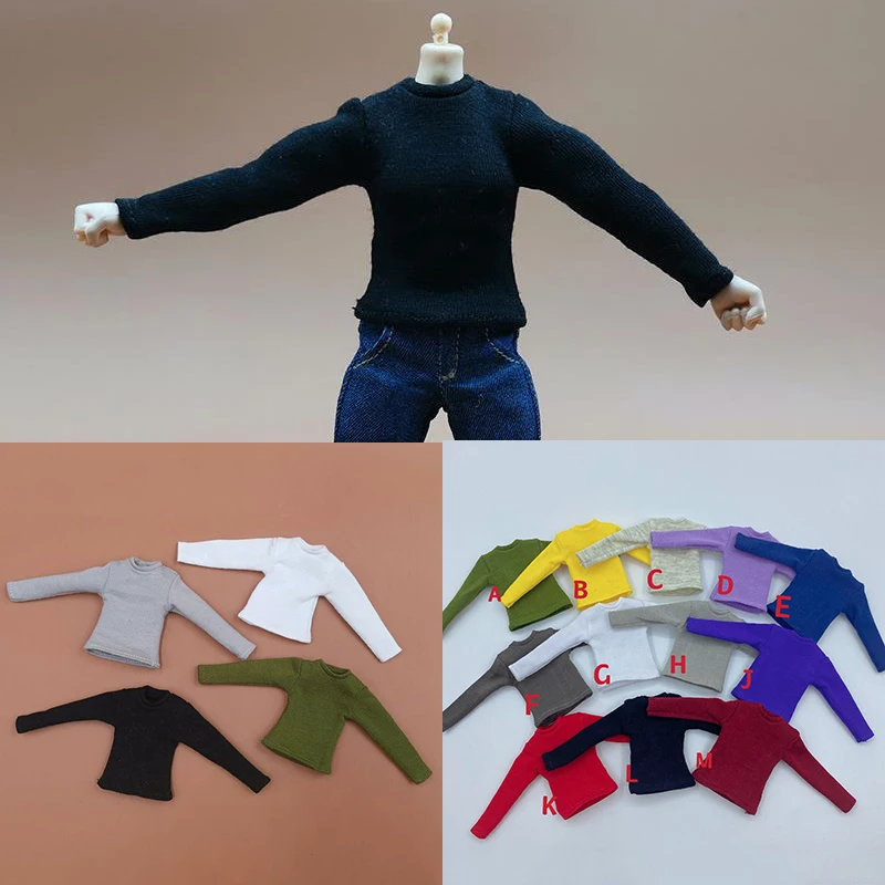 

New 1/12 Scale Male Soldier Multi Color Solid Long Sleeve T-Shirt Bottoming Shirt Top Clothes Model For 6'' Action Figures Body