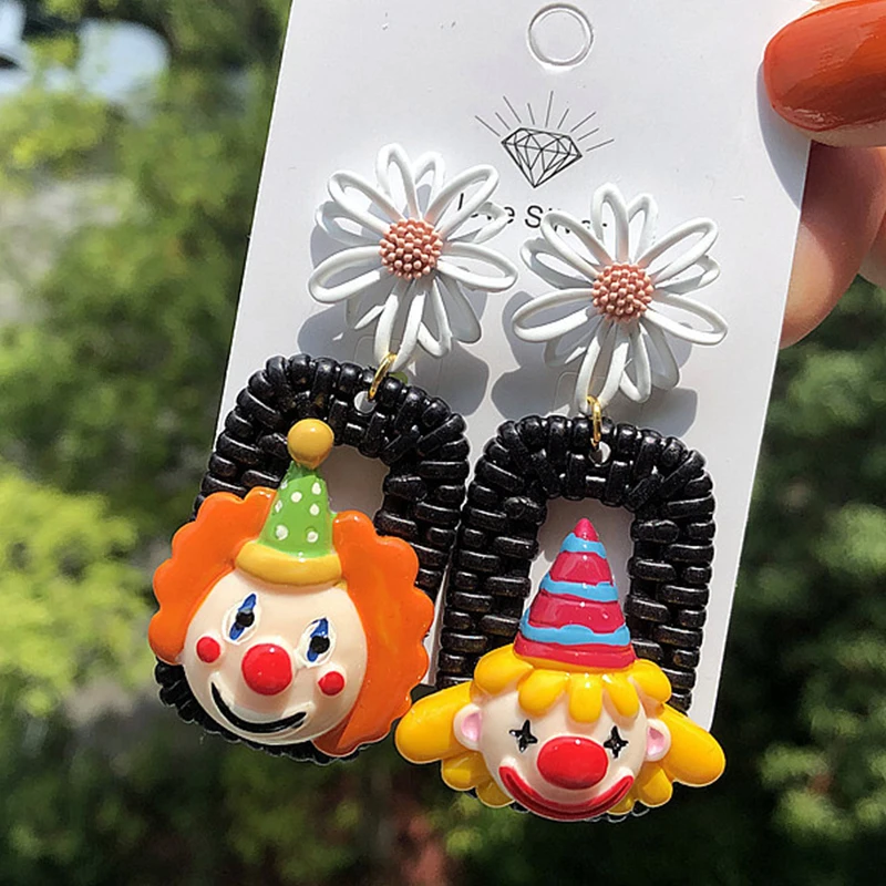 Забавные красочные цирковые клоуны Висячие серьги для женщин Смола милые