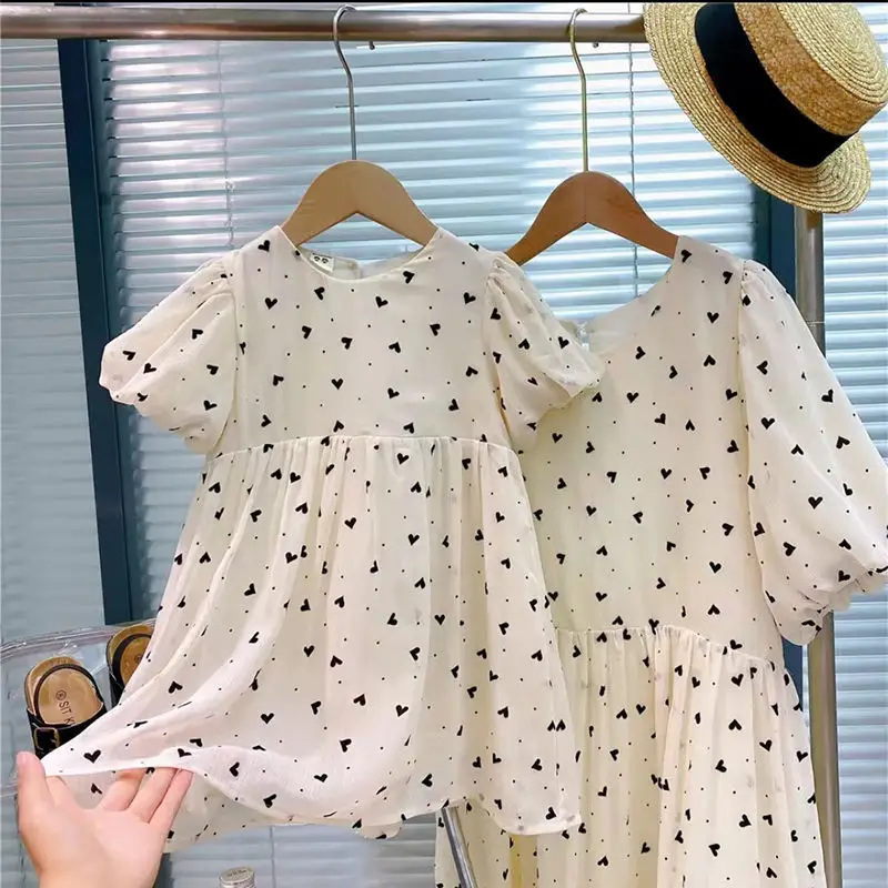 

Mother Daughter Floral Dresses Summer New Short Sleeve Print Dress Women Girls Family Matching Outfits Mommy and Me Clothes