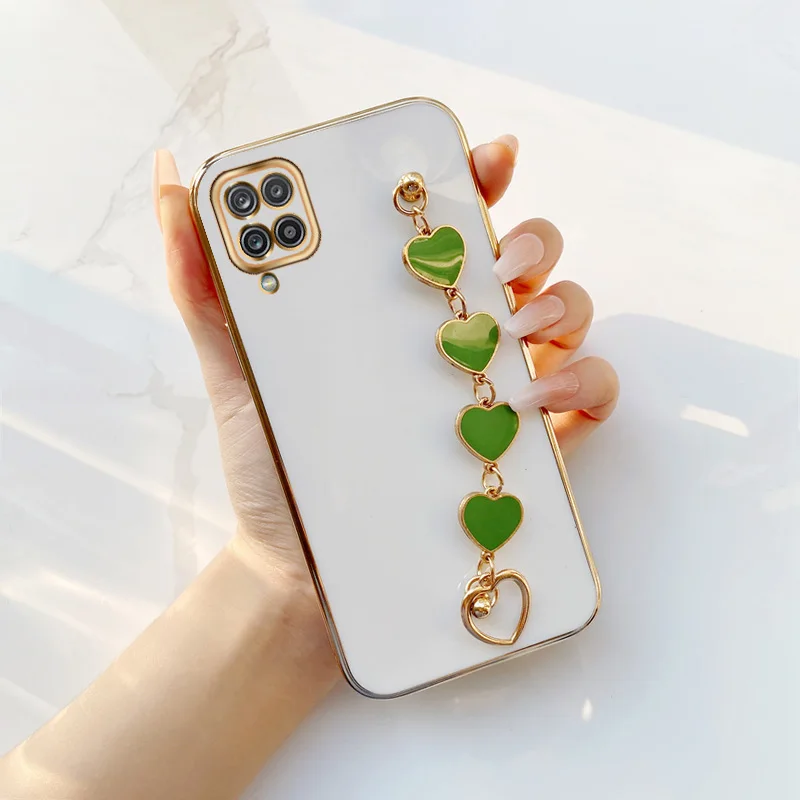 

Light Green Love Bracelet Electroplated Case for Samsung Galaxy F12 M12 A12 Nacho A12s A12 India A13 4G 5G A04s Girls'love chain