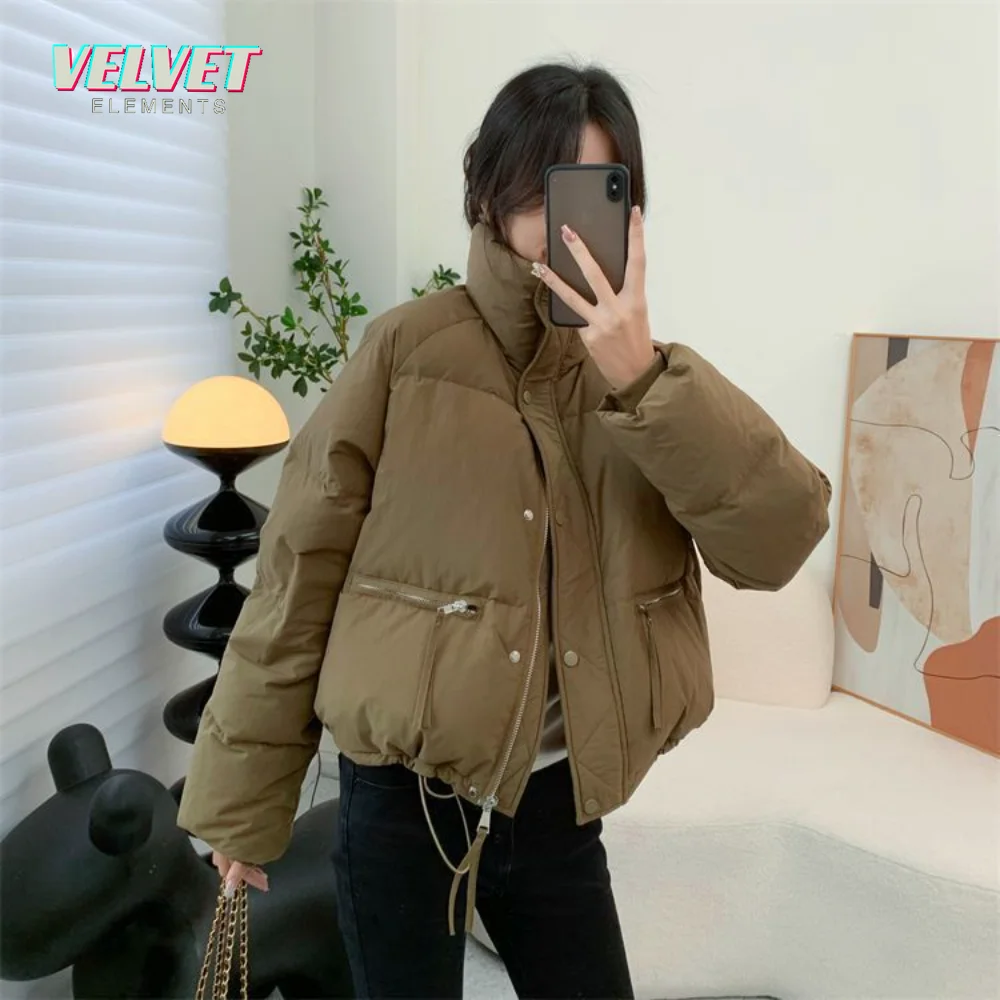 VelvetElements Women Winter Jacket Thick Stand Collar Warm Short Parkas Women Winter Coat Elegant Cotton Padded Jackets Female