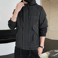 tooling hooded jacket mens korean style fashion personality pocket casual jacket spring and autumn loose large size clothes