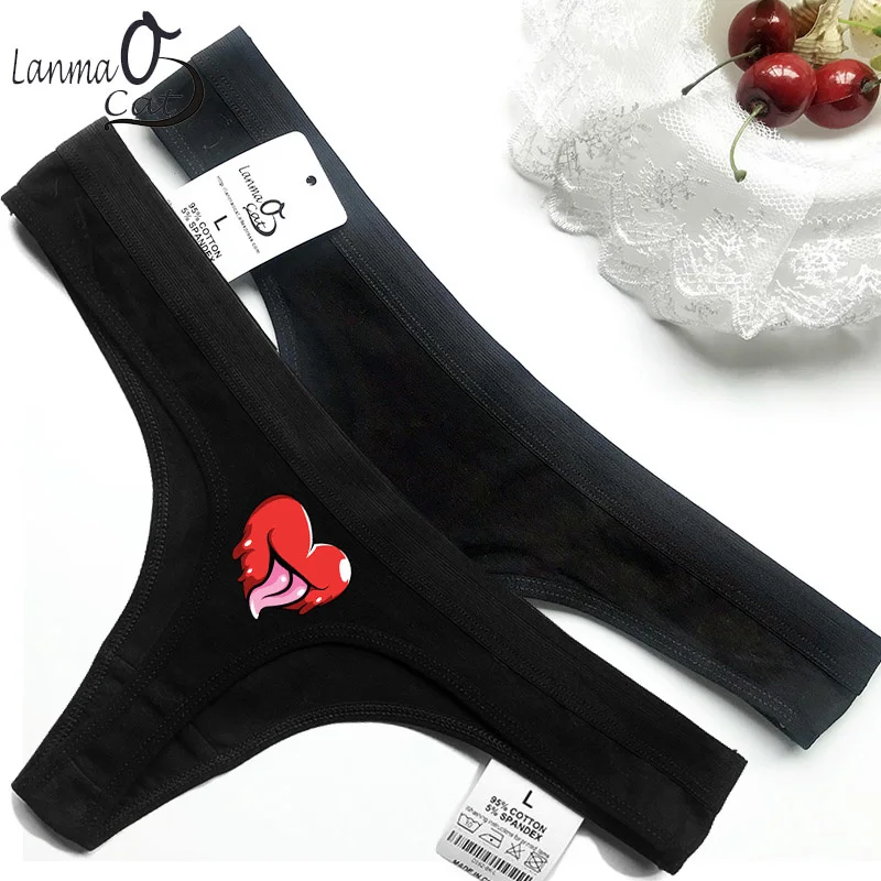 

Женские хлопковые трусики-стринги с принтом на спине