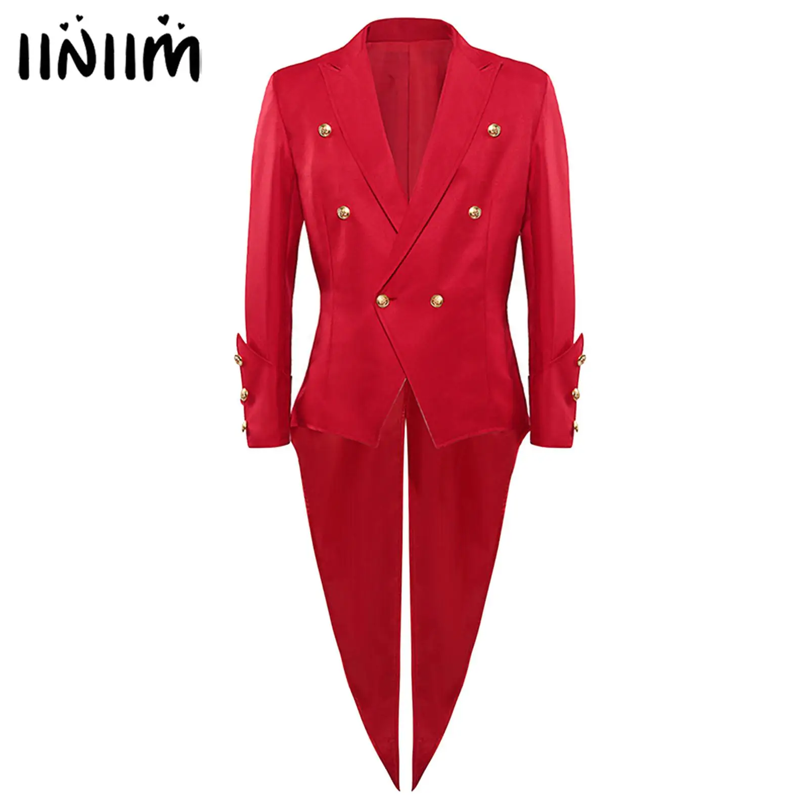 Mens Medieval Vintage Tuxedo Cosplay Costume Peaked Lapel Retro Buttons Tailcoat Blazer for Dress-Up Masquerade Halloween Outfit