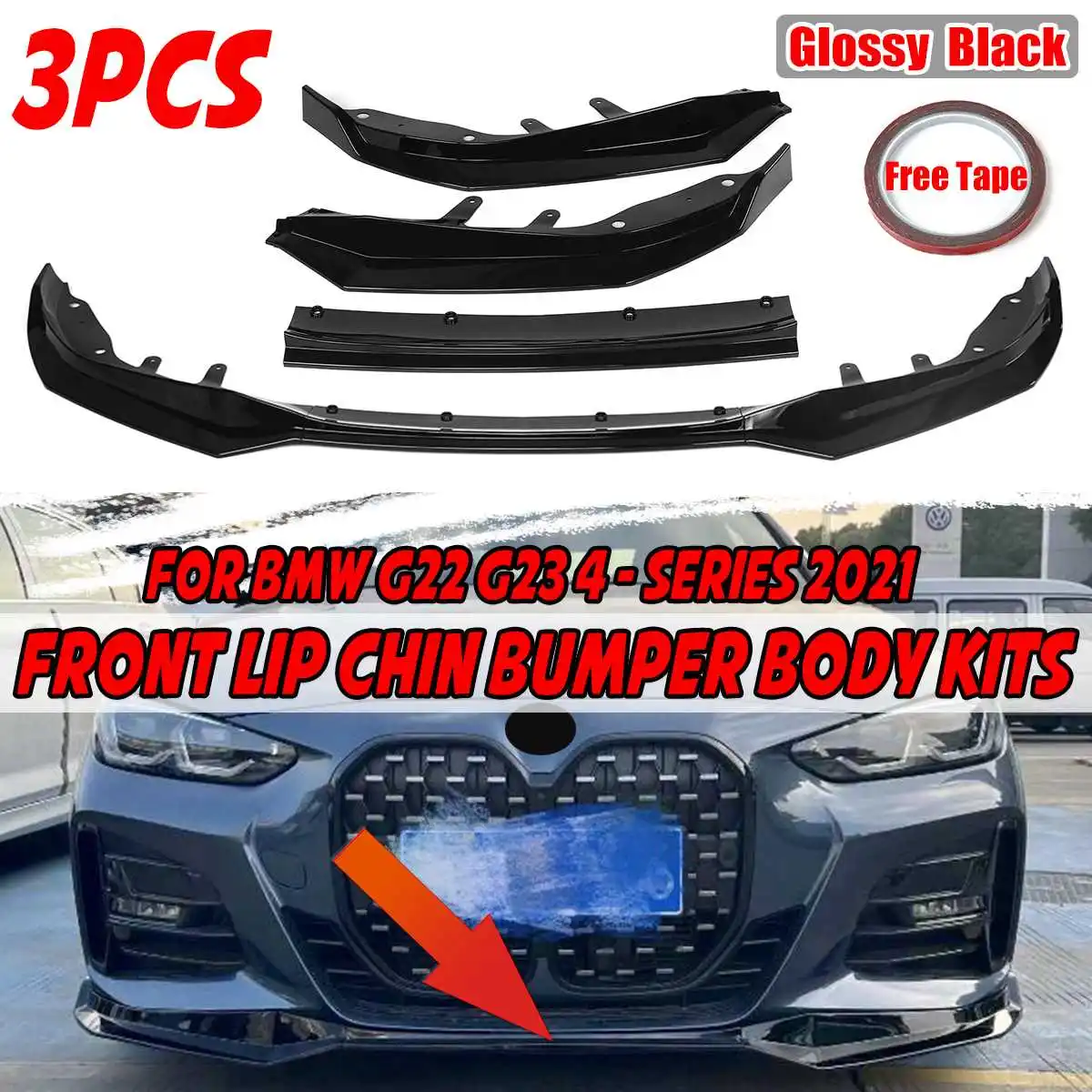 

3x G22 G23 Car Front Bumper Splitter Lip Diffuser Spoiler Bumper Lip Deflector Lips Cover Guard For BMW G22 G23 4 Series 2021