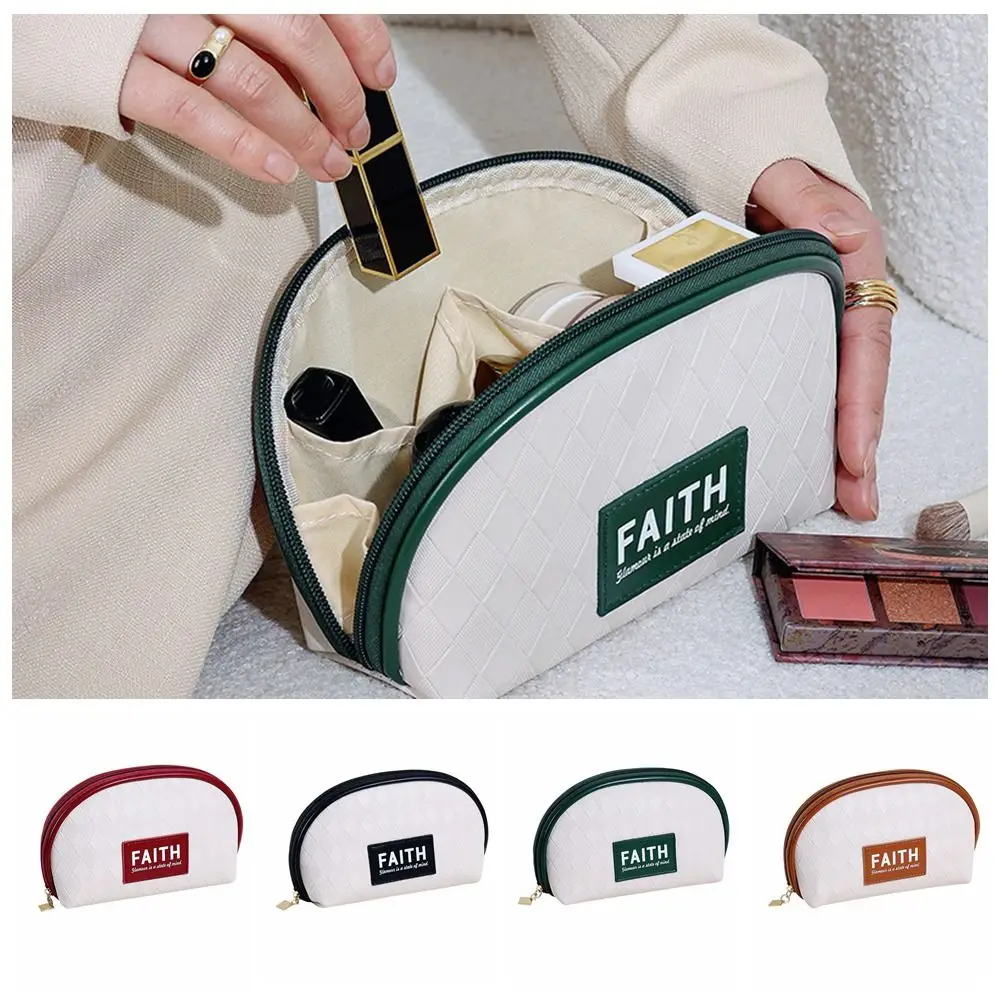 

Shell Shape Leather Lattice Cosmetic Bag Elegant Large Capacity Letter Waterproof Korean Style Outdoor