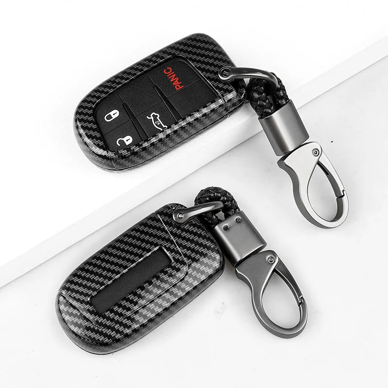 

Carbon Fiber ABS Car Key Case For Fiat Jeep For Dodge Ram 1500 Journey Charger Dart Challenger Durango Protective Shell Buckle