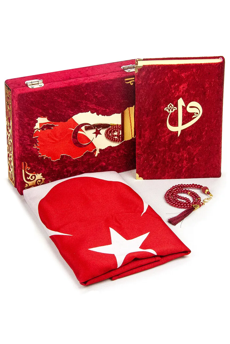 IQRAH Tükiye Flag Velvet Lined Box and Holy Quran Set