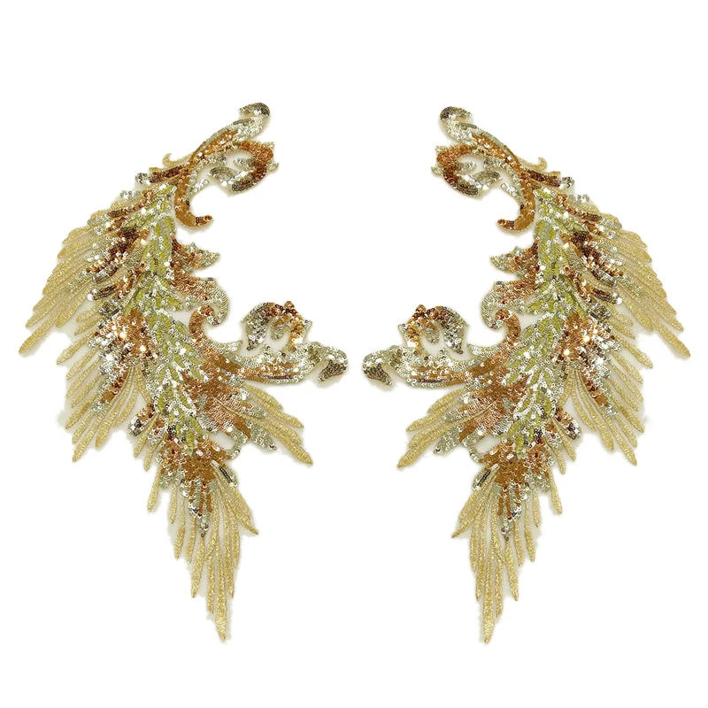 

Блестящие нашивки, синие, золотые, фиолетовые, красные перья, Пришивные на искусственную сетку, вышивка для свадебного платья, Ципао, украше...