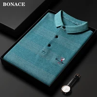 2022 high end new fashion brand designer embroidery striped casual turn down collar long sleeve polo shirts men tops men clothes