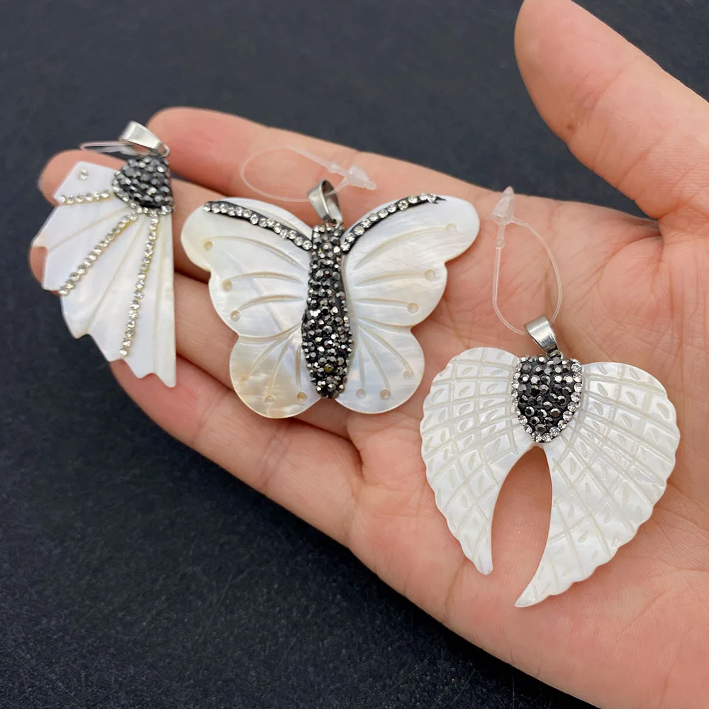 

Natural Shell Butterfly Shape Freshwater Shell Rhinestone Pendant DIY Necklace Jewelry Making Design Earrings Charm Accessories