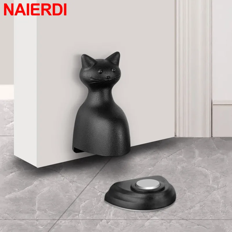 

NAIERDI ABS Door Stops Creative Cat Shape Magnetic Door Stopper Non-punch Door Holder Wind-proof Anticollision Door Suction