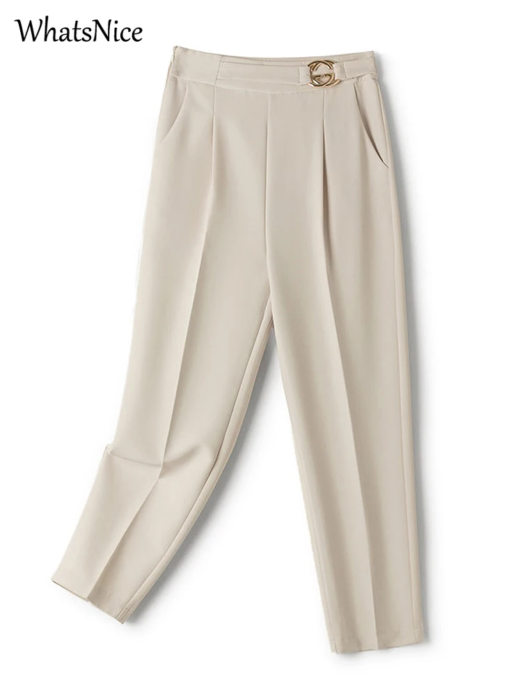 

2022 Chic Fashion Big Size Office Wear Haren Pants for Women Bottoms Pant Vintage High Waist Zipper Fly Female Trousers BFA314