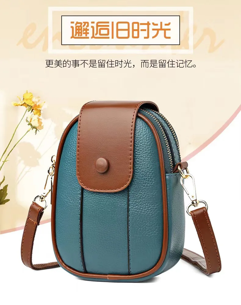 The New Models Are Simple Contrast Color Soft High-Quality Leather Women's Handbags Four Seasons Shopping Travel Messenger Bags