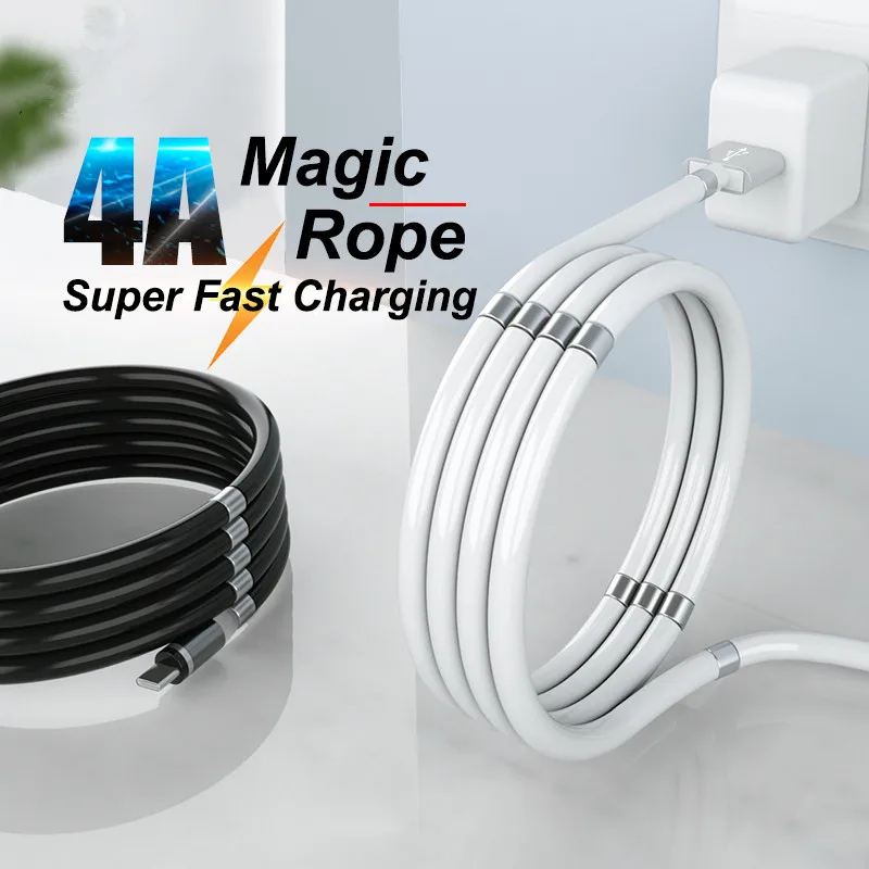 

Magic Rope USB-C Magnetic Cable Type C USB Cable 4A Phone Fast Charging Data Sync Cord For Samsung A51 S10 S20 Charging Cable