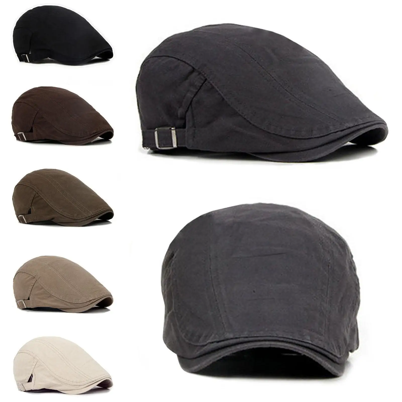 

2022 New Men's Berets Ivy Hat Berets Cap Golf Driving Sun Flat Cabbie Newsboy Cap-Fashion Male Solid Berets