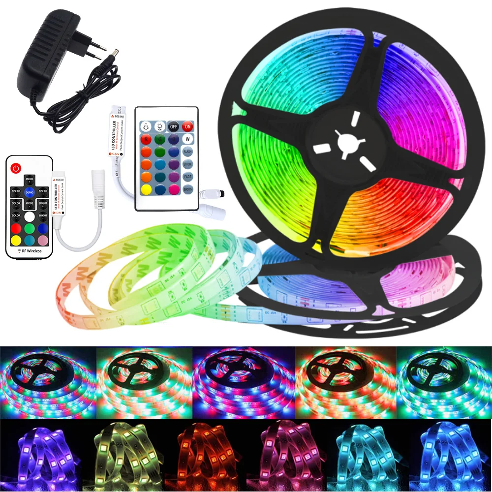 

Led Strip Lights 2835 5050 RGB Wall Lamp Neon Flexible Ribbon Stripe 12V Diode Tape IR Controller Adapter Color for TV Backlight