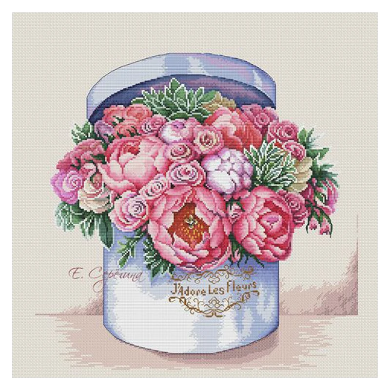 Набор для вышивки крестиком обожаю цветы в коробке букет цветов Ranunculus лютикус