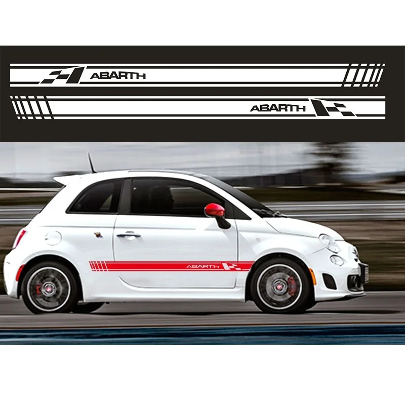 

Для (1 пара/2 шт.) инновационного дизайна автомобиля 2 шт. Abarth наклейка на боковую юбку гоночная полоса Наклейка на тело для FIAT 500 дюйма
