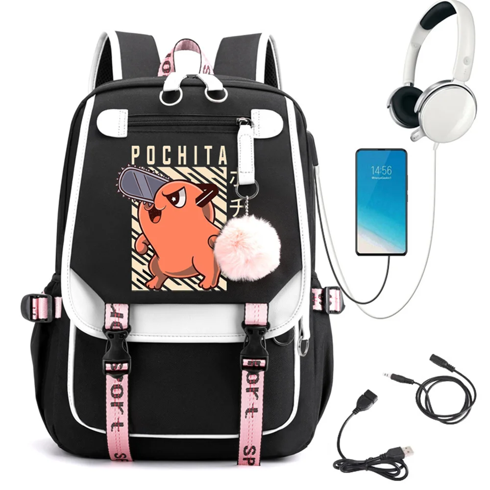 

Anime Mochilas Chainsaw Man Pochita Manga Backpack Usb Port Travel Shoulder Bag Students Girls Bag Notebook Teen Laptop Backpack