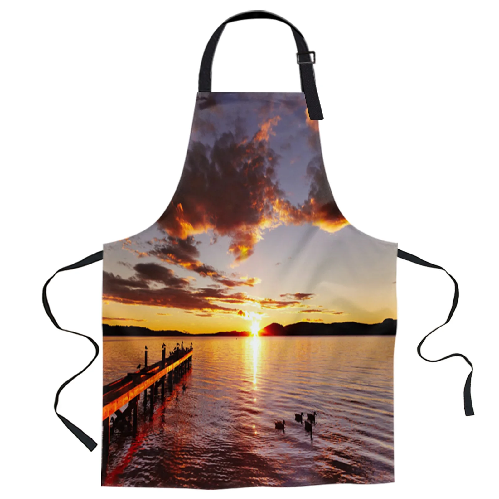 

Lakeside Bridge Higurashi Design Adjustable Canvas Kitchen Coffee Apron Ladies Couple Cooking Dining
