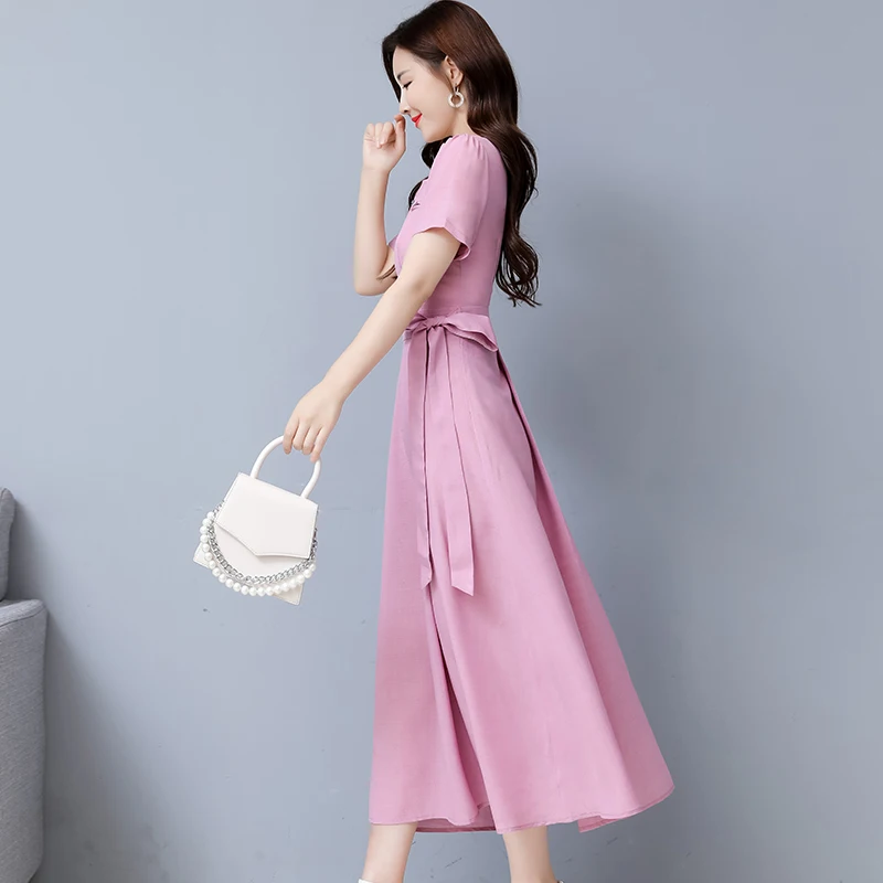 Женское Хлопковое платье-трапеция средней длины с коротким рукавом