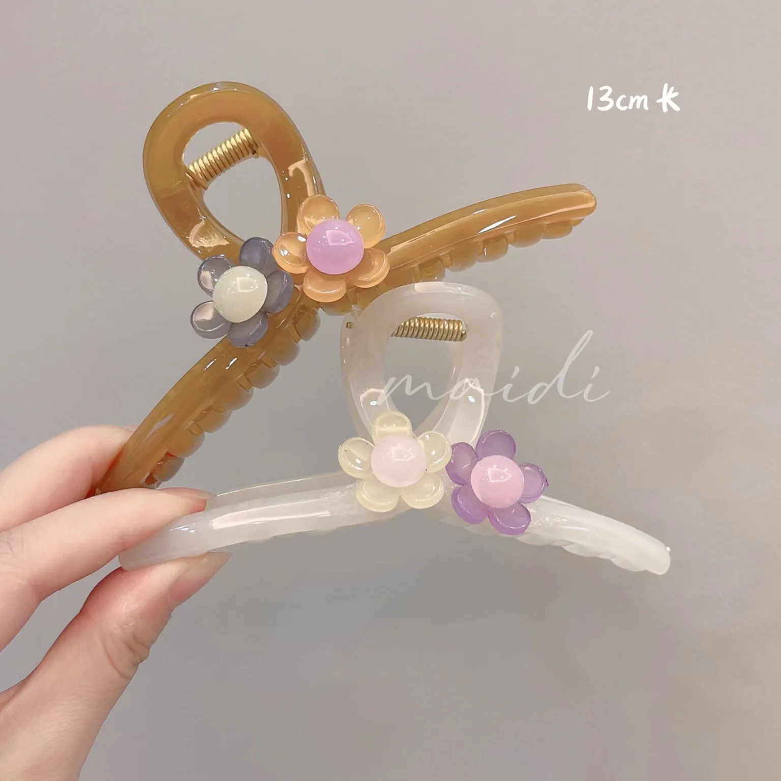 

Vintage Jelly Two Flower Scratch Clip Large Crab Hair Scratch Clip Ponytail Clip Girl Fashion Claw Headdress Summer Accessories