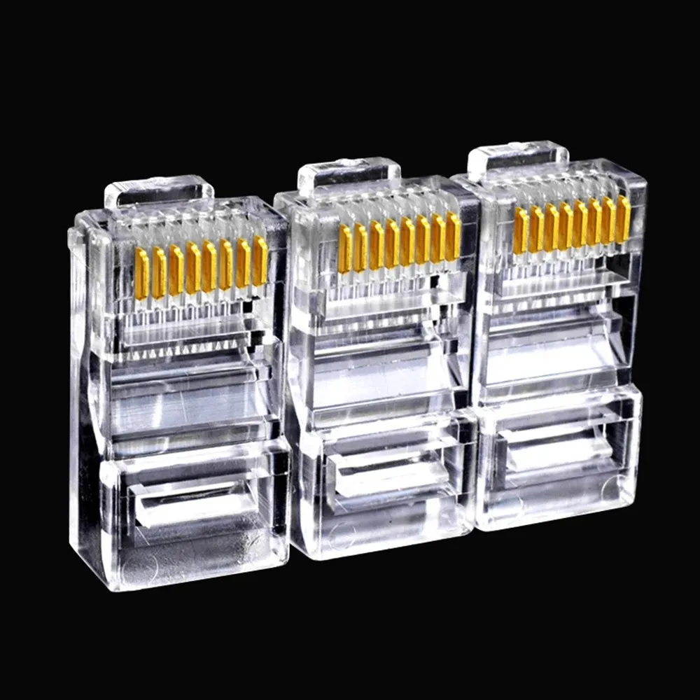 

50pcsPCS Crystal 8Pin RJ45 Modular Plug Rj-45 Network Cable Connector Adapter For Cat5 Cat5e Cat6 Rj 45 Ethernet Cable Plugs