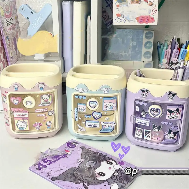 

Sanrios Kuromi Cinnamoroll Kittys Anime Cute Cartoon Pen Holder Desktop Multifunctional Storage Box Girl Heart Large Capacity
