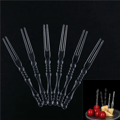 

50Pcs/set Plastic Mini Clear Transparent Disposable Forks Home Dining Food Cake Fruit Fork Picks Skewer Set For Party BBQ Sticks