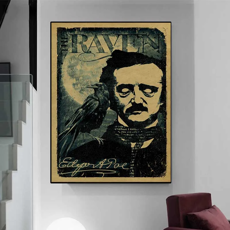 Эдгар Поэ Ворона Плакат nevermore Готический Ужас Холст Печать Без Рамы Настенное