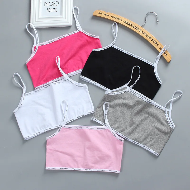 

3pcs Kids Cotton Sports Training Bra Underwear Solid Color Printed Teenage Puberty Girl Vest Teenage Girls Clothing 7-14Y