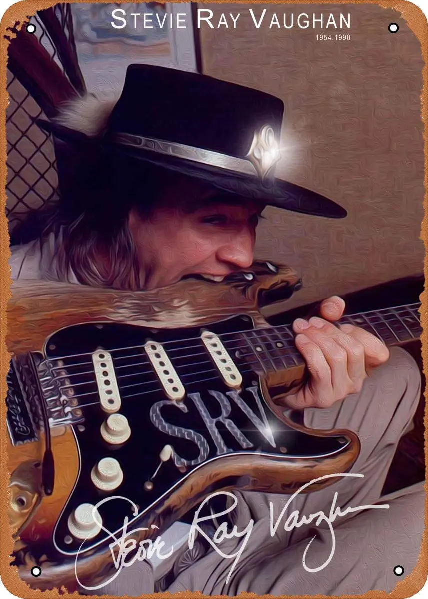 

FLmiling Guitar Music SRV Stevie Ray Vaughan Plaque Poster Metal Tin Sign Retro Vintage Home Wall Decor Room Decor posters