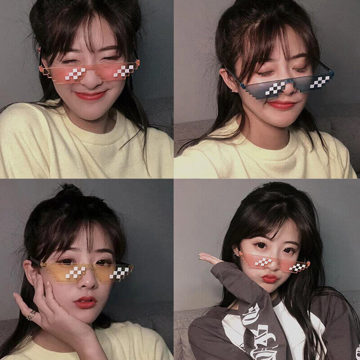 Модные Солнцезащитные Очки С Мозаикой И 3d-анимацией Унисекс Зеркальной Оправой