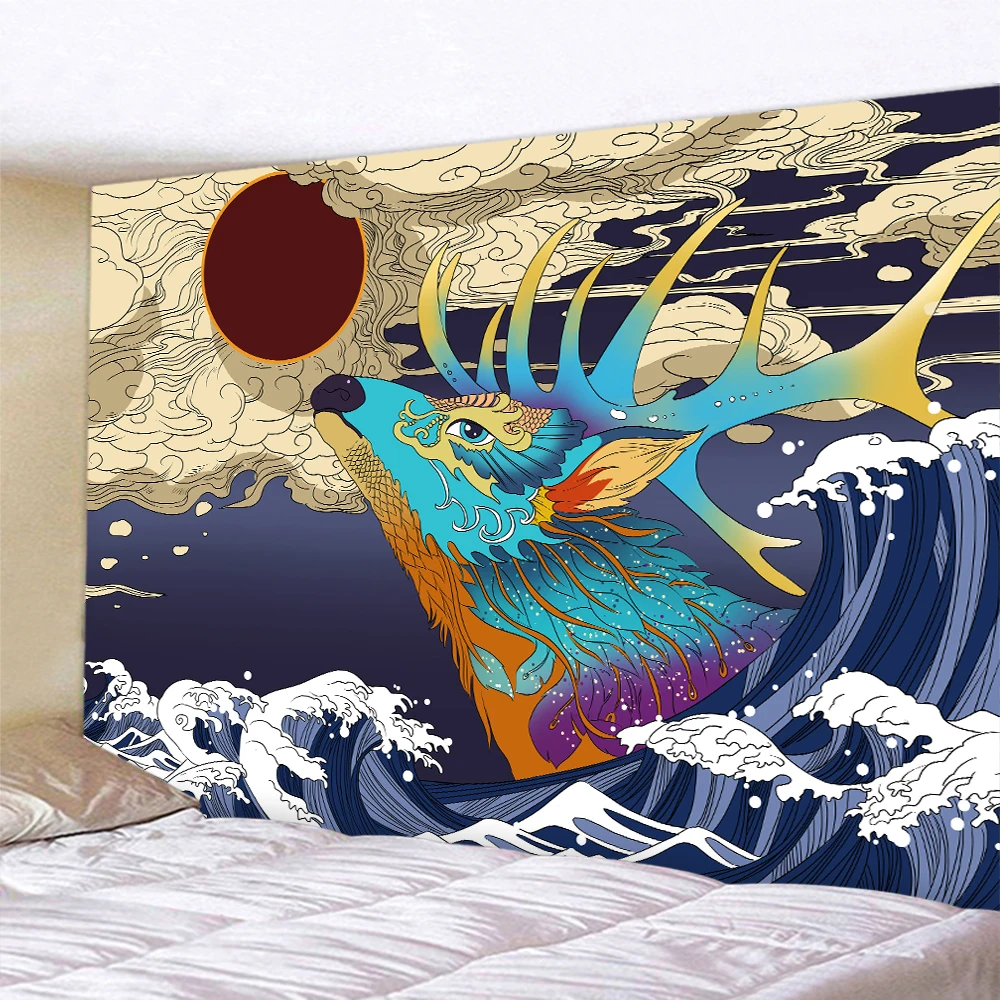 

Japanese Waves Home Decor Art Tapestry Bohemian Decor Yoga Mat Hippie Yoga Mat Sofa Blanket Sheet