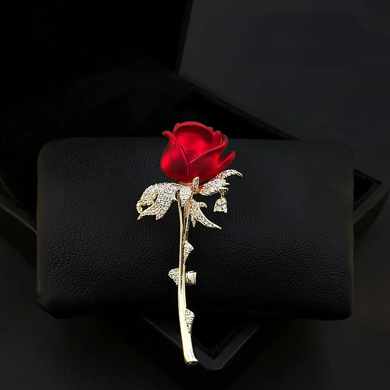 

Love Rose Brooch High-End Women's Suit High-Grade Accessories Red Flower Cardigan Pin Decorative Corsage Rhinestone Jewelry Pins