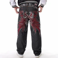 man loose baggy jeans hiphop skateboard denim pants street dance hip hop rap male black trouses chinese size 30 46