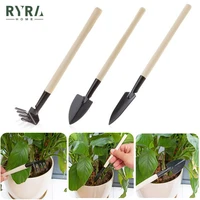 3pcsset mini shovel rake set wooden handle metal head shovel for flowers potted plants mini seed disseminators garden tools