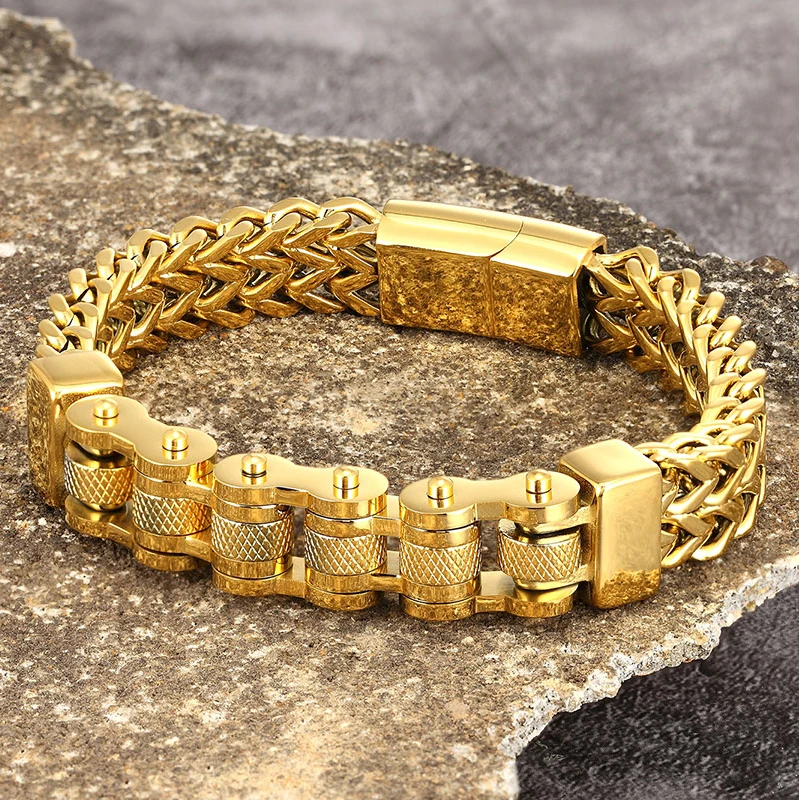 MKENDN мотоциклетный велосипедный стиль Мужские браслеты 18k позолоченные 12 мм