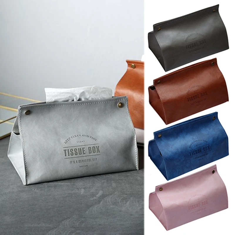 

PU Leather Tissue Box Letter Foldable Napkin Holder Rectangular Household Kitchen Paper Holder Storage Box