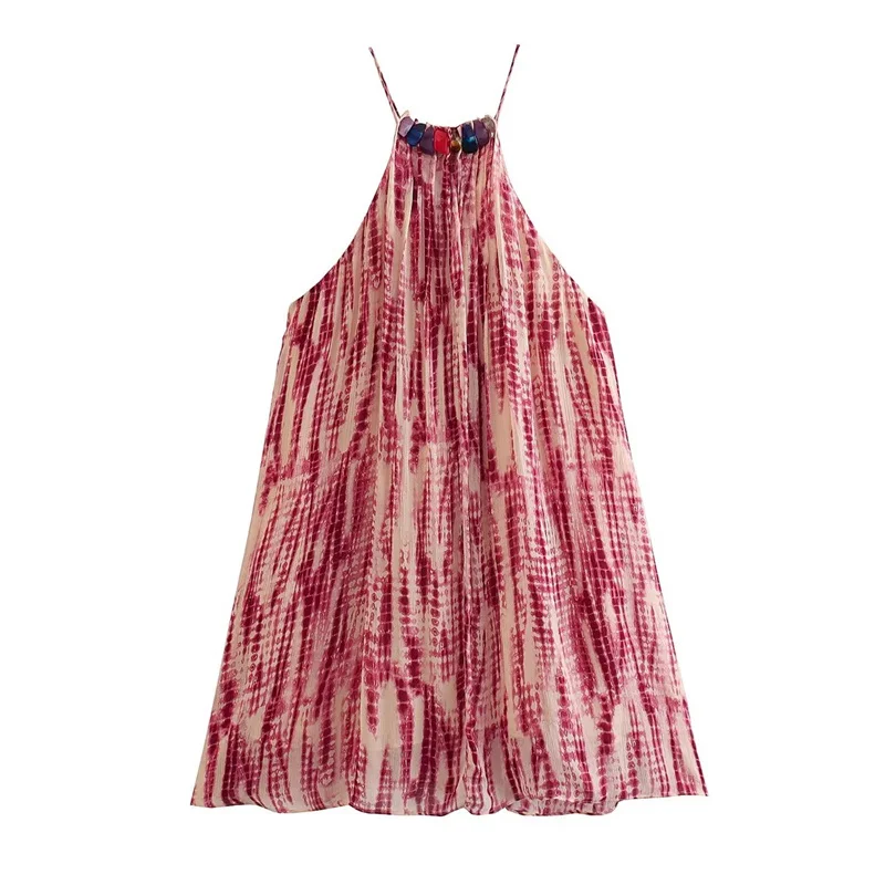 

Новинка 2023, женское мини-платье с каменным украшением, летнее модное сексуальное короткое платье с открытой спиной в пляжном курортном стиле