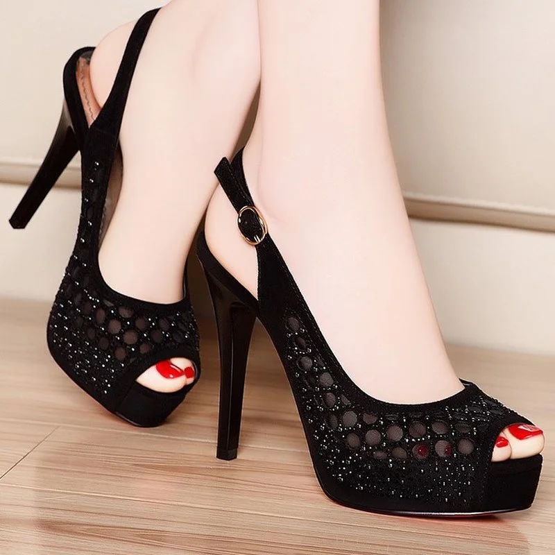 

Summer New Fashion Sexy Thin High Heels Red-sole Shoe Peep-toe Platform Hollow Out Buckle Strap Women Party Gladiator Sandals