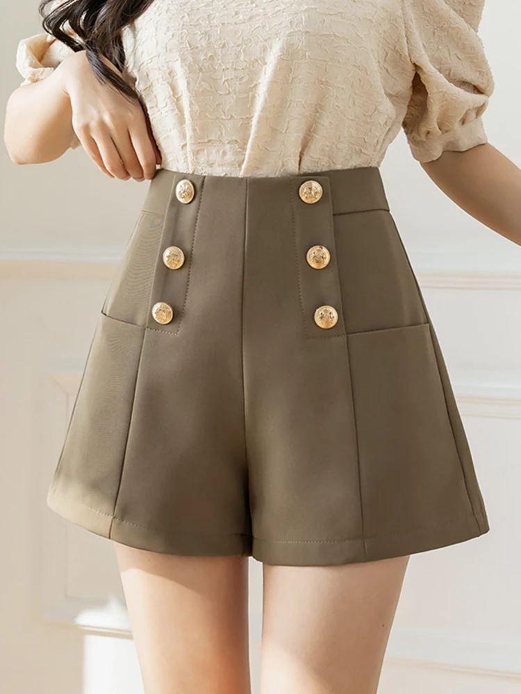 DFRCAEG 2023 Summer Korean Shorts For Women High Waist Black White Khaki Fashion Suit Shorts With Lining Casual Ladies Shorts