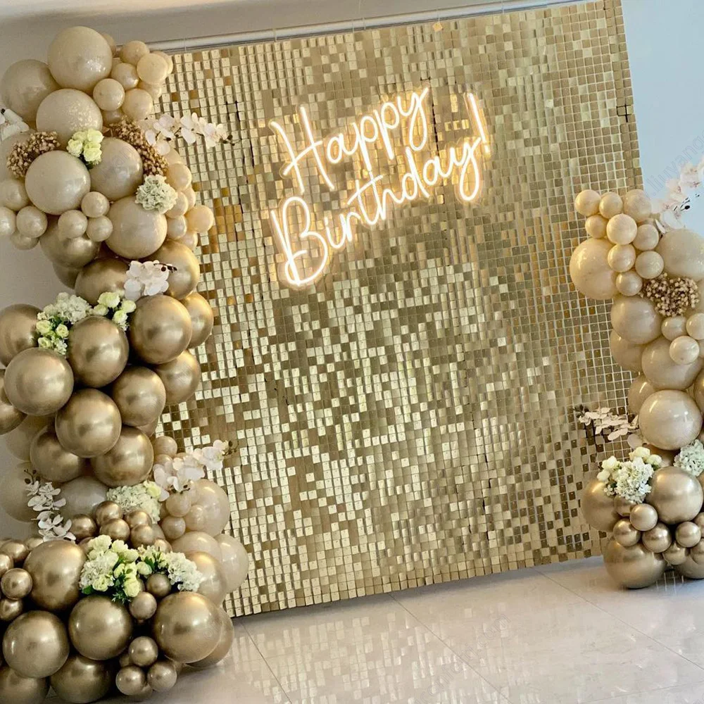 12 Pcs Sequin Panel Background Birthday Decoration Graduation Wedding Engagement Use Shimmer Wall Backdrop Iridescent Blue Gold
