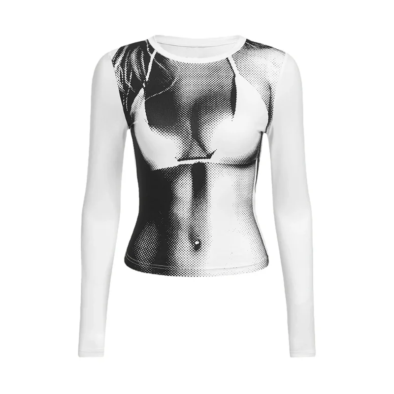 

Женская футболка с длинным рукавом, круглым вырезом и принтом