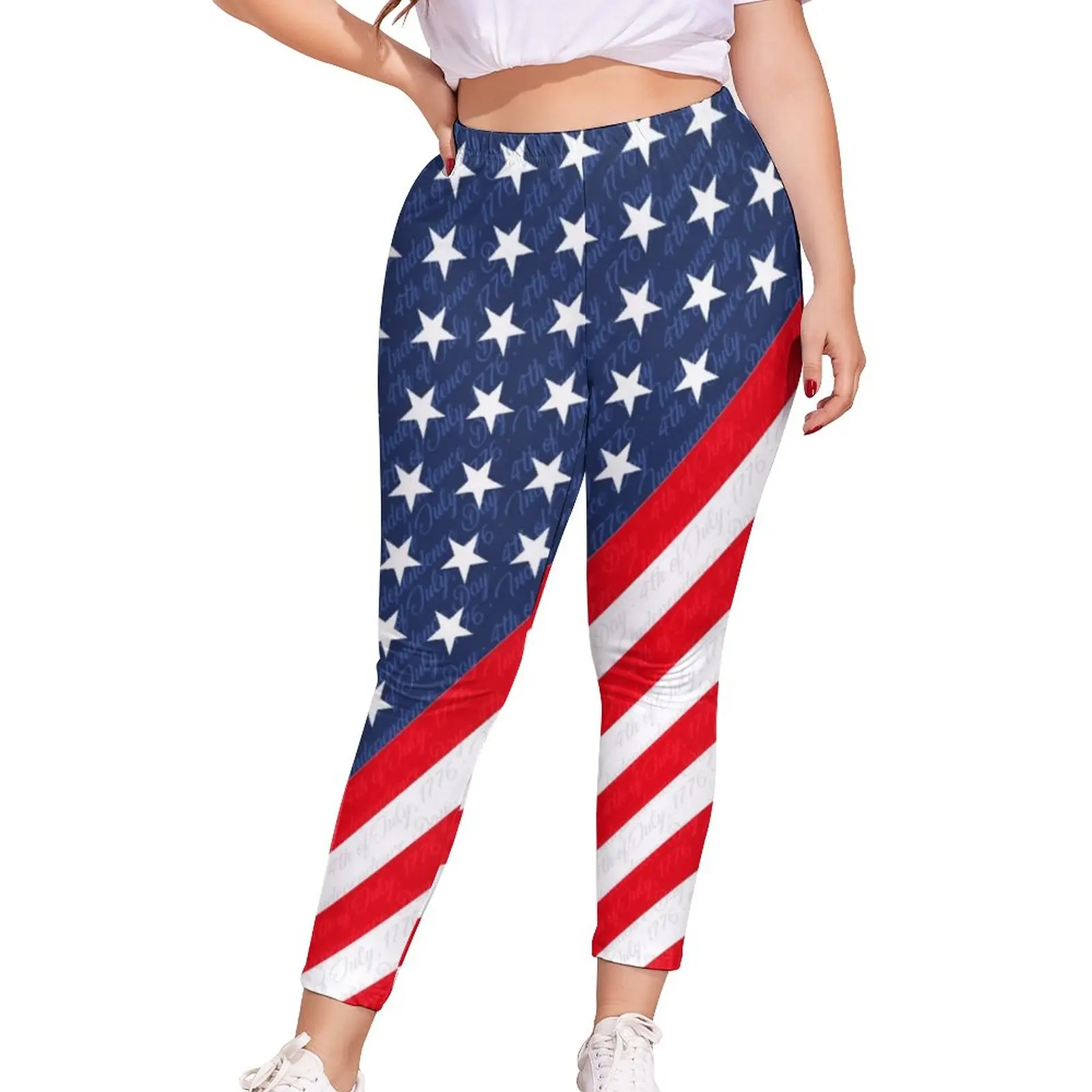 

USA Flag Leggings 4th of July Independence Day High Wasted Leggins Womens Fancy Leggings Summer Bike Pattern Pants Big Size 5XL