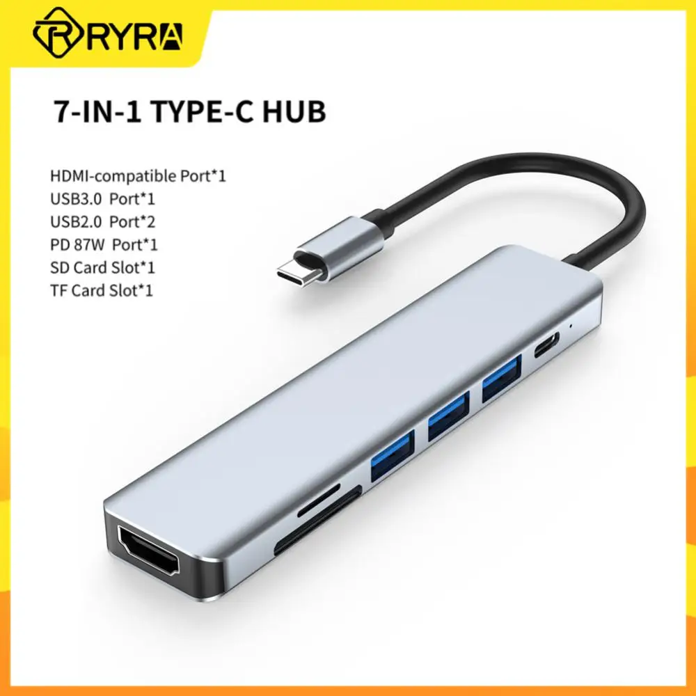 

RYRA USB C HUB Type C To HDMI-compatible Adapter 7 In 1 SD TF Card Slot Reader USB-C PD Charging For MacBook Laptop Splitter