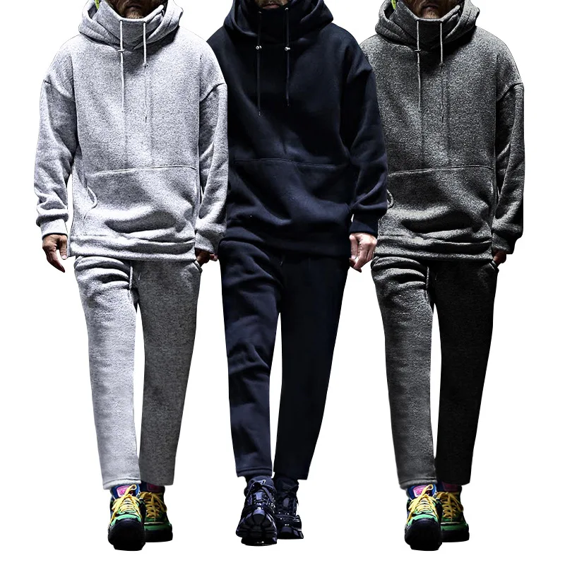 

Long Sleeved Suits Men Hooded Sweater with Plush and Thickened Sports Plush Mens Set
